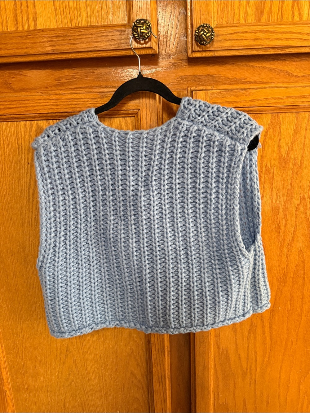 Sky Blue Chunky Knit Button-Front Cardigan Vest - Picture 4 of 5